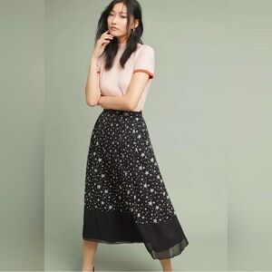 Anthropologie Ranna Gill Black/White Celestial Star Print Midi Skirt Size M